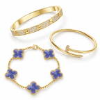 [LUXE] LOVE & JUSTE & Blue Veins Clover 5-Motif Diamond Bracelet Stack Set