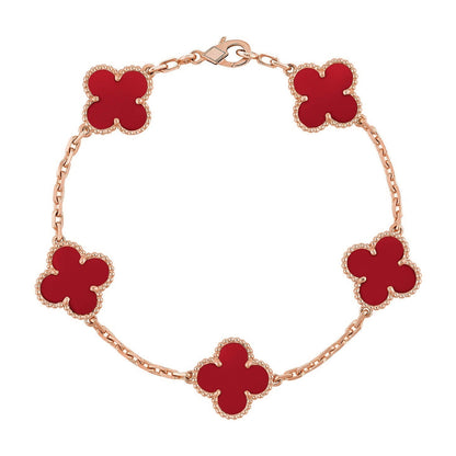 [Luxe] CLOVER 5 MOTIF RED CORNELIAN BRACELET COLLECTION