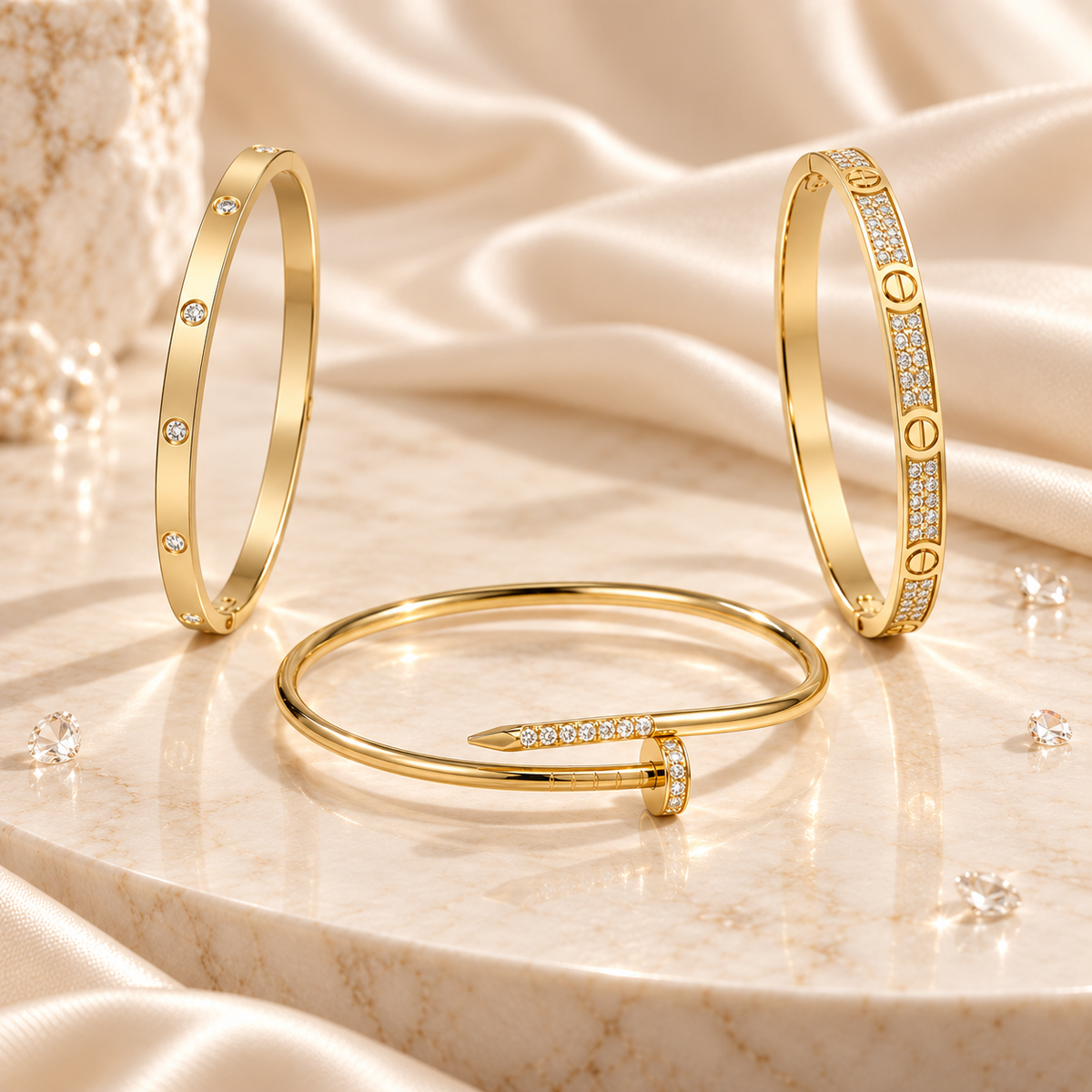 [LUXE] JUSTE Diamond & LOVE Diamond Bracelet Stack Set