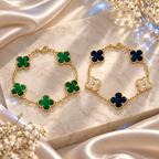 [LUXE]Clover 5-Motif Malachite & Pietersite Bracelet Stack Set