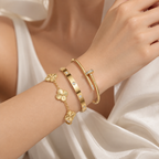 [LUXE] CLASH & Clover Laser 5-Motif & LOVE Brushed Bracelet Stack Set
