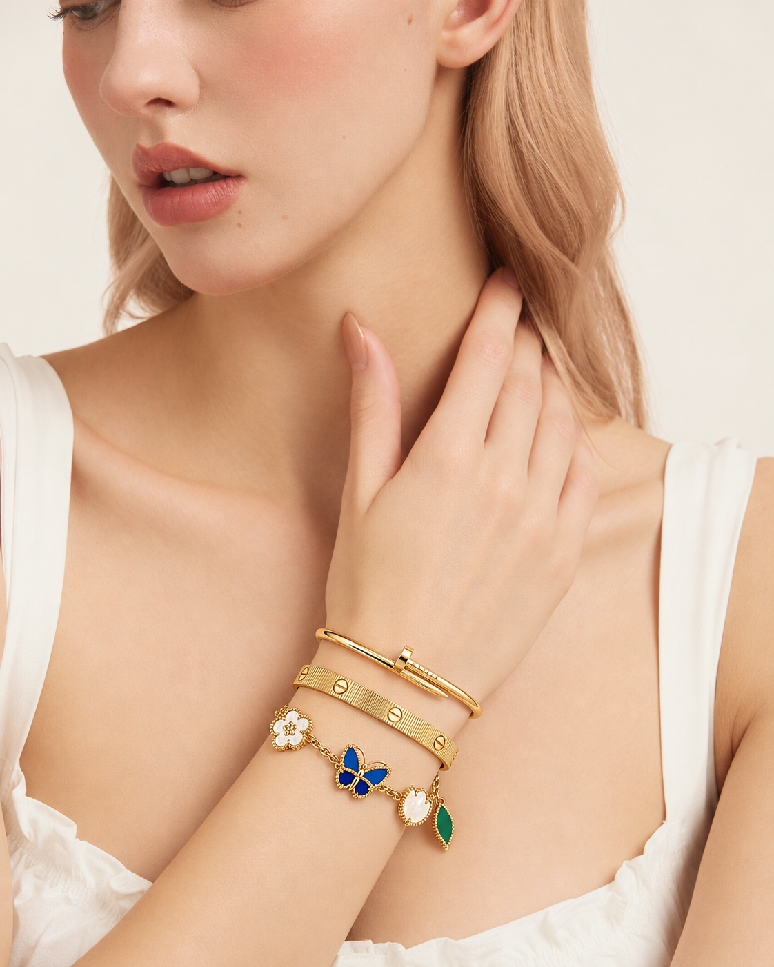 [LUXE]Clover Lucky Spring & Love & Juste Garden 3-Piece  Bracelet Stack Set