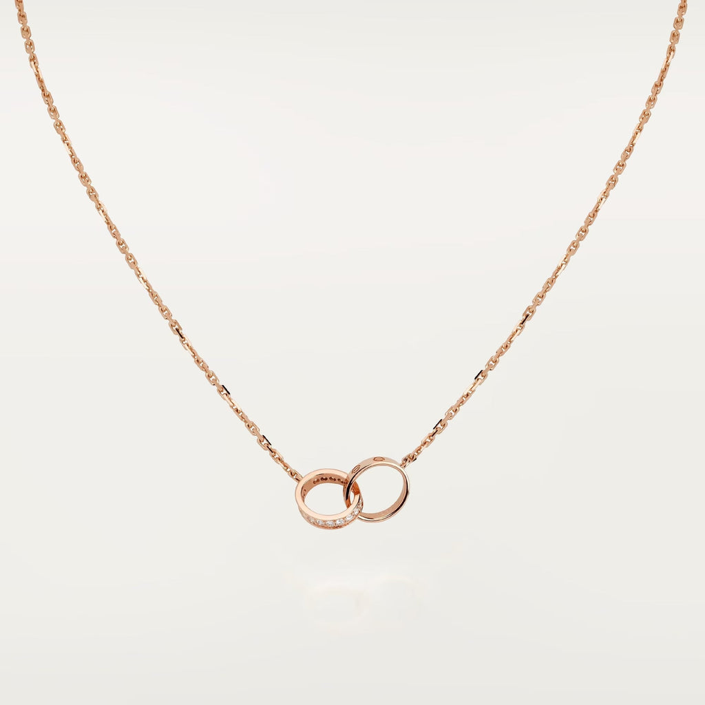 [Luxe Jewelry]LOVE DOUBLE RING HALF DIAMOND NECKLACE