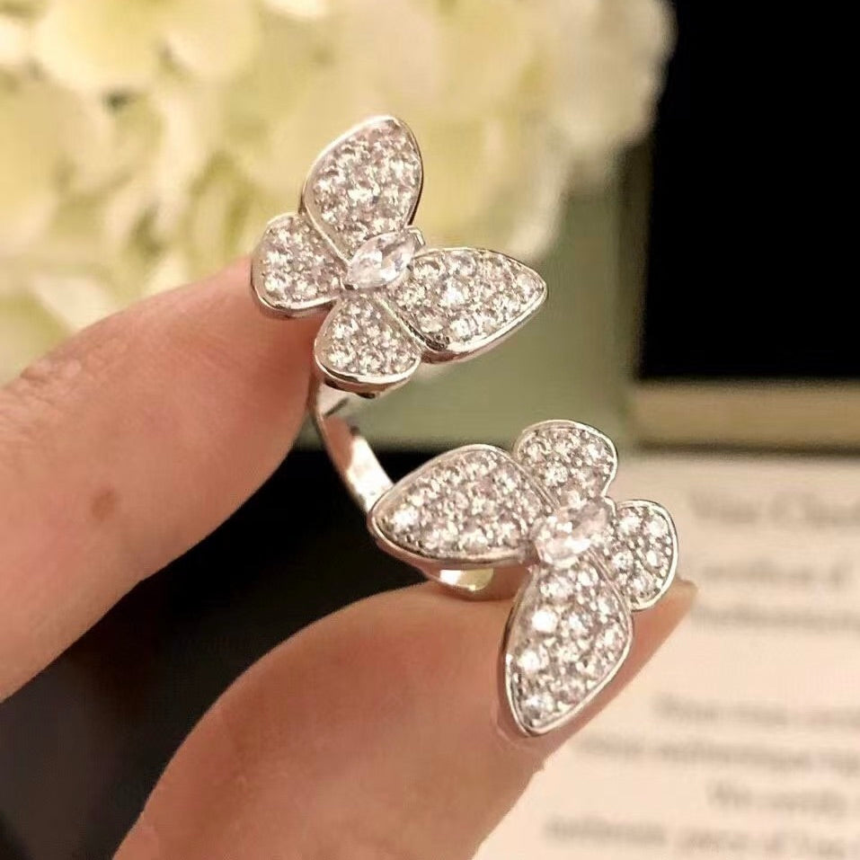 [Luxe]TWIN SILVER BUTTERFLY DIAMOND RING