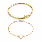 [LUXE] Clover White Mother-of-Pearl & JUSTE Bracelet Stack Set