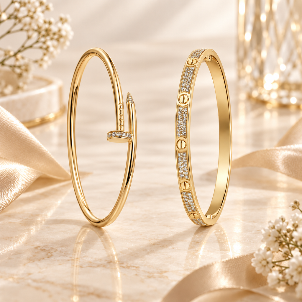 [LUXE] JUSTE Diamond & LOVE Diamond-Paved Bracelet Stack Set