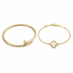 [LUXE] Clover White Mother-of-Pearl & JUSTE Bracelet Stack Set