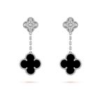 [Luxe]CLOVER 2 MOTIFS  DIAMOND ONYX EARRINGS SILVER