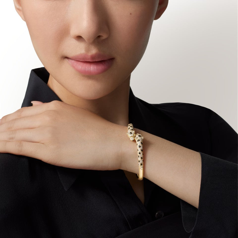[Luxe Jewelry]PANTHERE DOUBLE HEADED HALF DIAMOND OPEN BRACELET