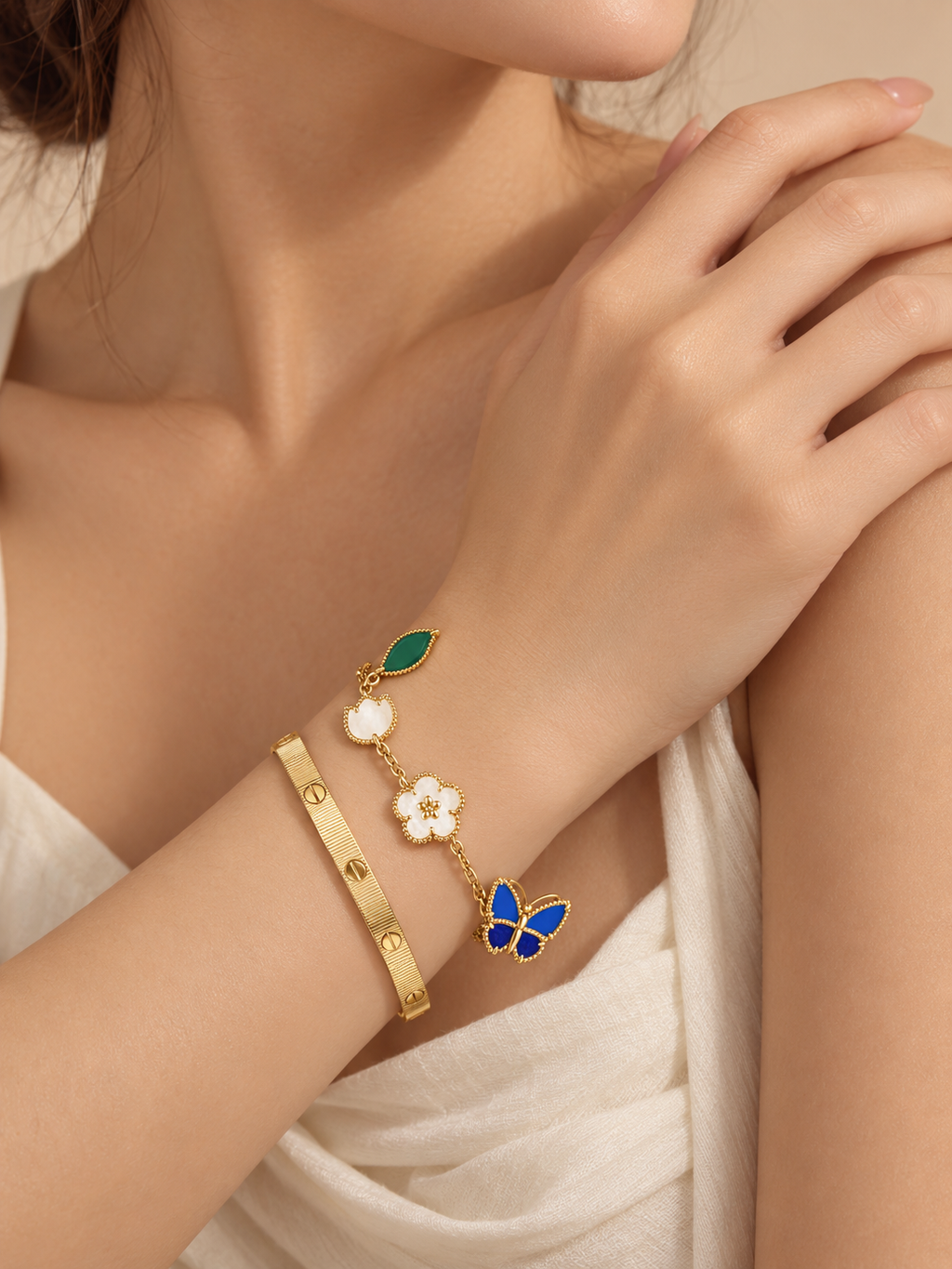 [LUXE] Lucky Spring Butterfly 5-Motif & LOVE Unlimited Bracelet Stack Set
