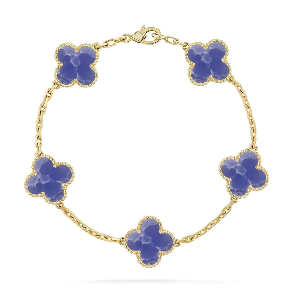 [LUXE] LOVE & JUSTE & Blue Veins Clover 5-Motif Diamond Bracelet Stack Set