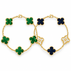 [LUXE]Clover 5-Motif Malachite & Pietersite Bracelet Stack Set