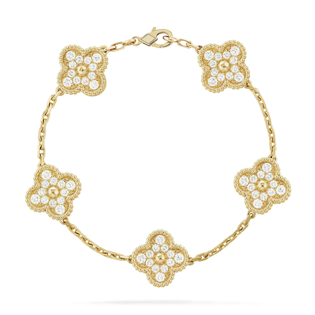 [Luxe] CLOVER 5 MOTIF FULL DIAMOND BRACELET COLLECTION