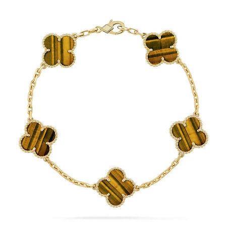 [Luxe] CLOVER 5 MOTIFS TIGER EYE BRACELET COLLECTION