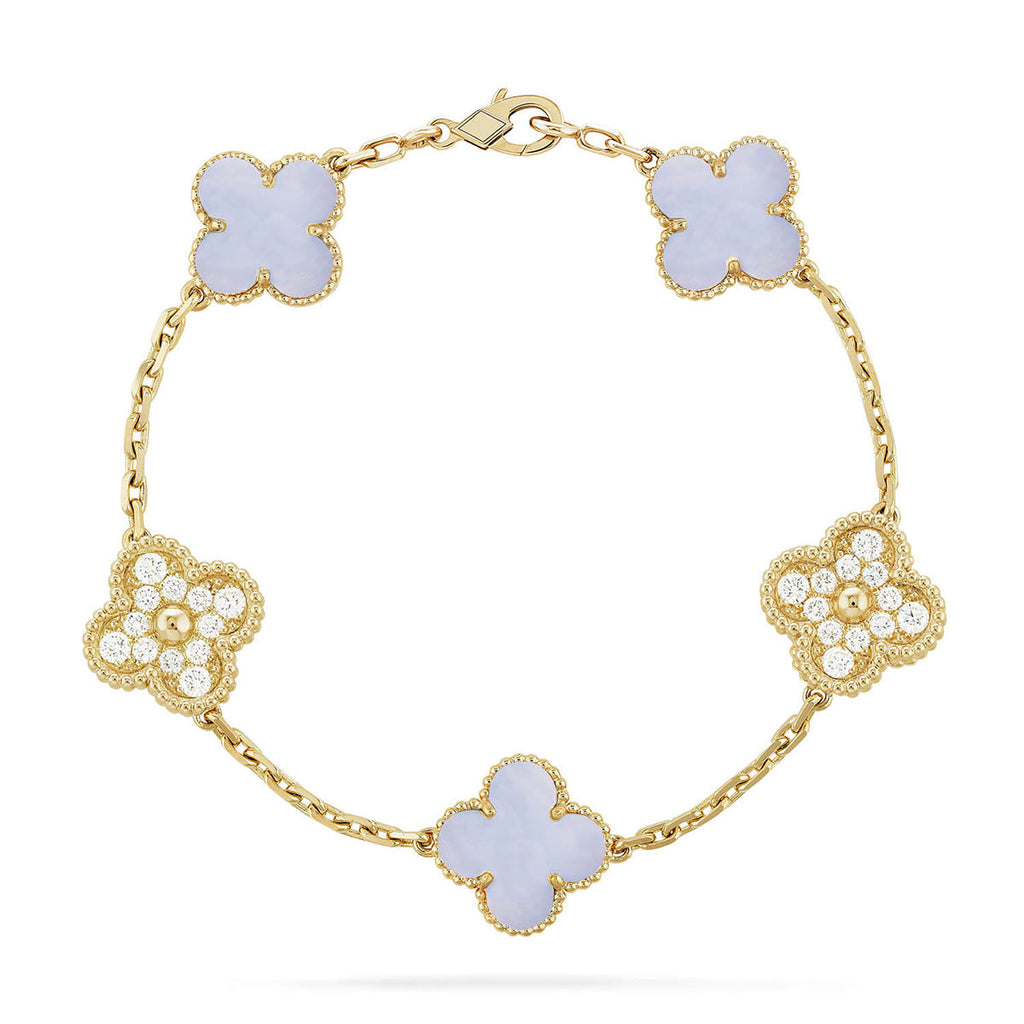 [Luxe] CLOVER 5 MOTIF PURPLE CHALCEDONY BRACELET COLLECTION