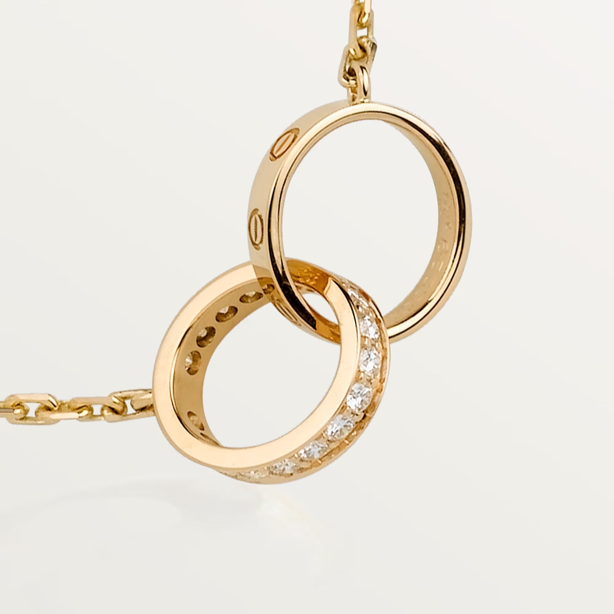 [Luxe Jewelry]LOVE DOUBLE RING HALF DIAMOND NECKLACE