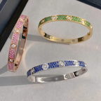 [LUXE]Pave Gemstone Love &Force Large Horseshoe Diamond Duo Bracelet Stack Set
