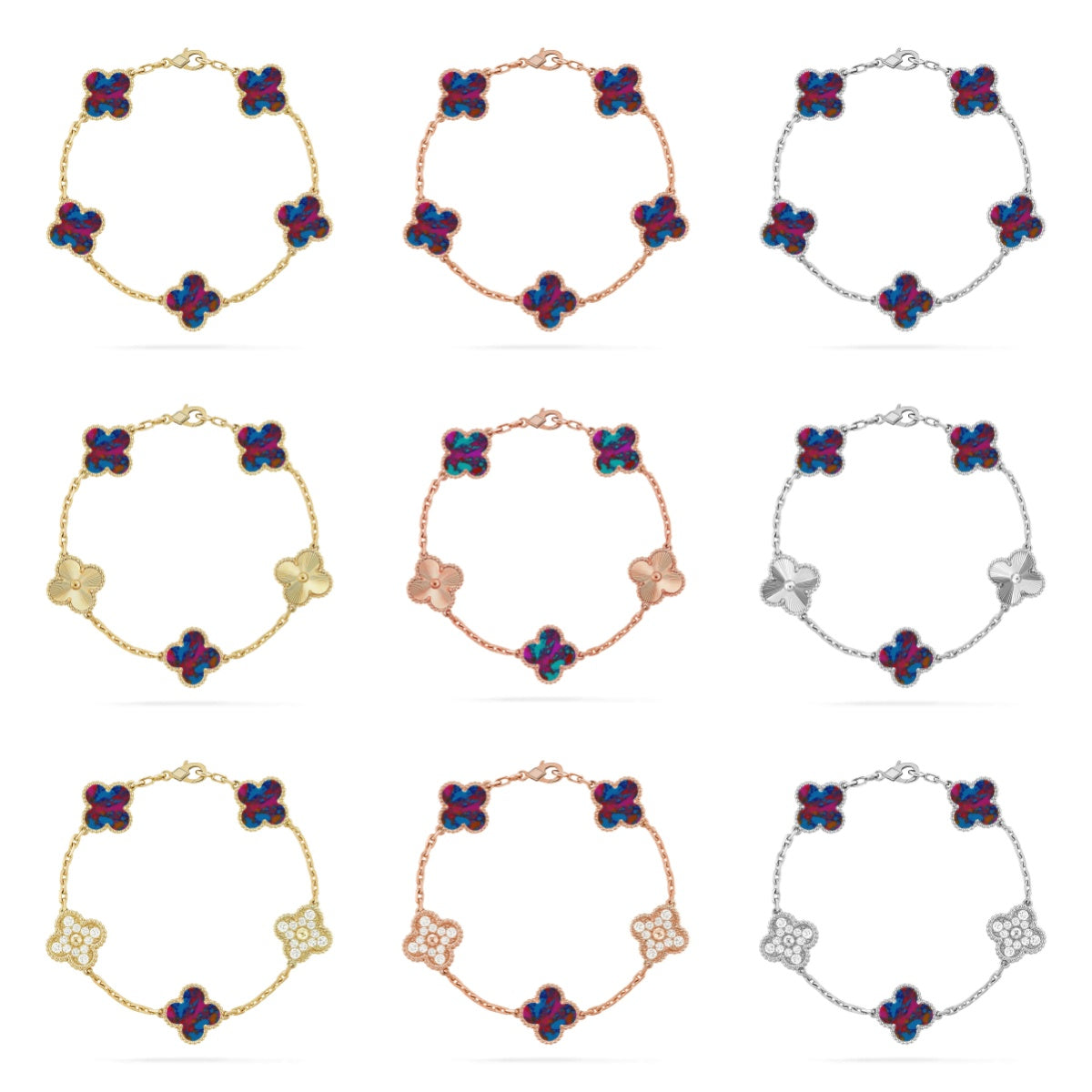 [Luxe]CLOVER 5 MOTIF COLOR GEMSTONES BRACELET COLLECTION