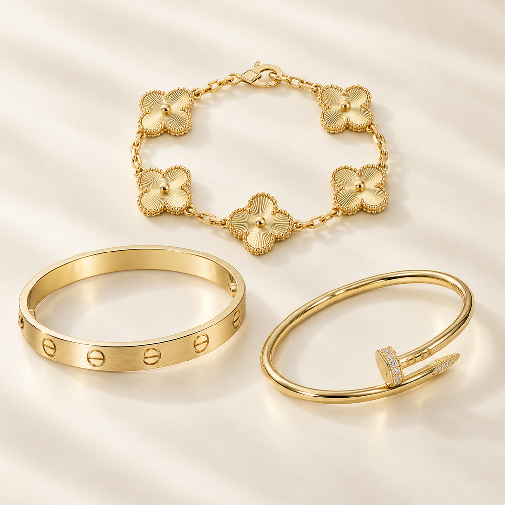[LUXE] Clover & Love & Juste 3-Piece Gold Bracelet Stack Set