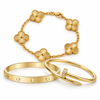 [LUXE] Clover & Love & Juste 3-Piece Gold Bracelet Stack Set