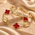 [LUXE]Clover & Love Diamond-Paved Radiant Line 2-Piece Bracelet Stack Set