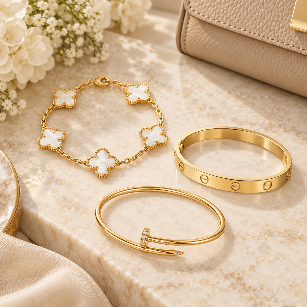 [LUXE]Clover & Lover & Juste Bracelet Stack Set