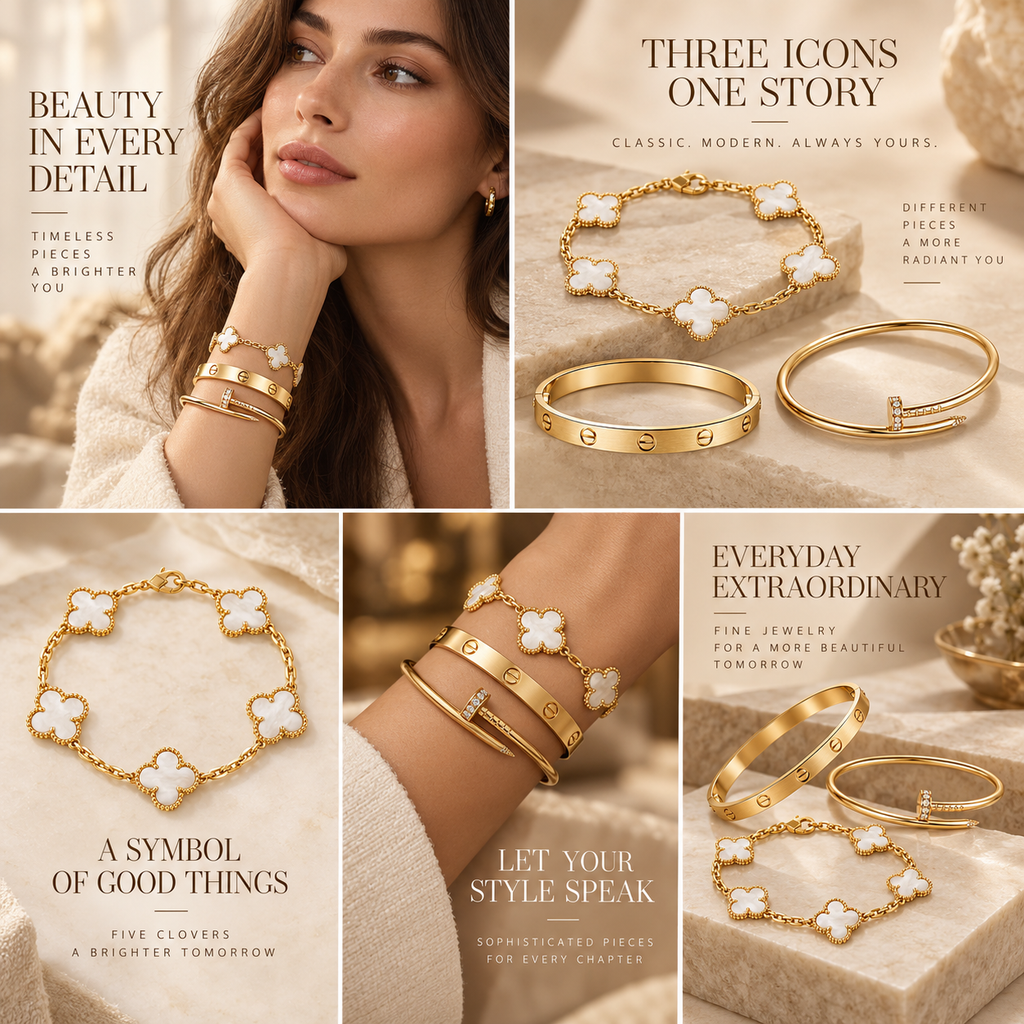 [LUXE]Clover & Lover & Juste Bracelet Stack Set