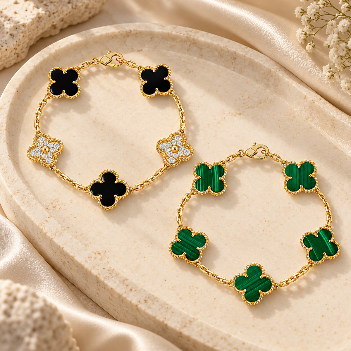 [LUXE]Clover 5 Motifs  Duo Bracelet Stack Set