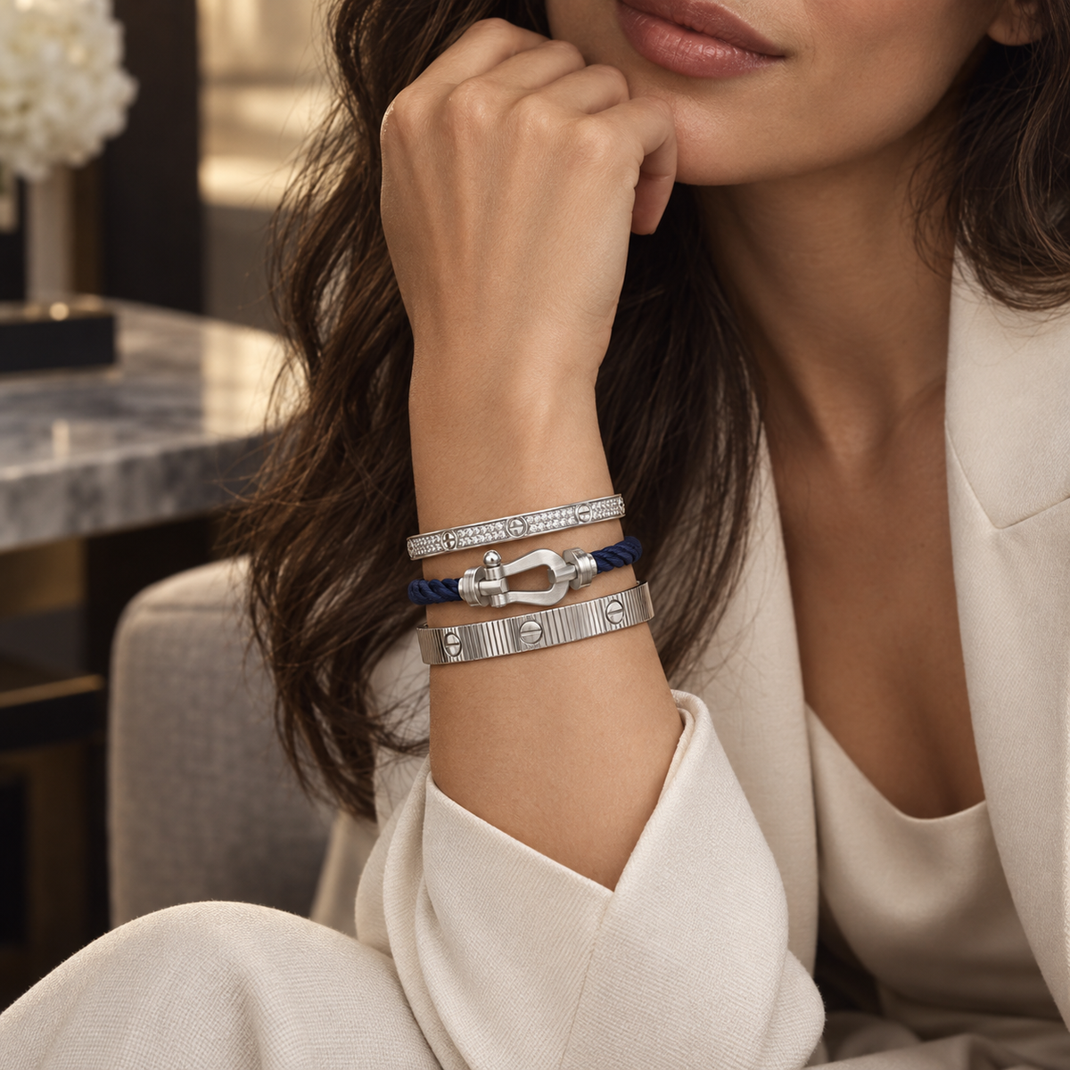[LUXE]Love & Force Large Horseshoe Trio Bracelet Stack Set