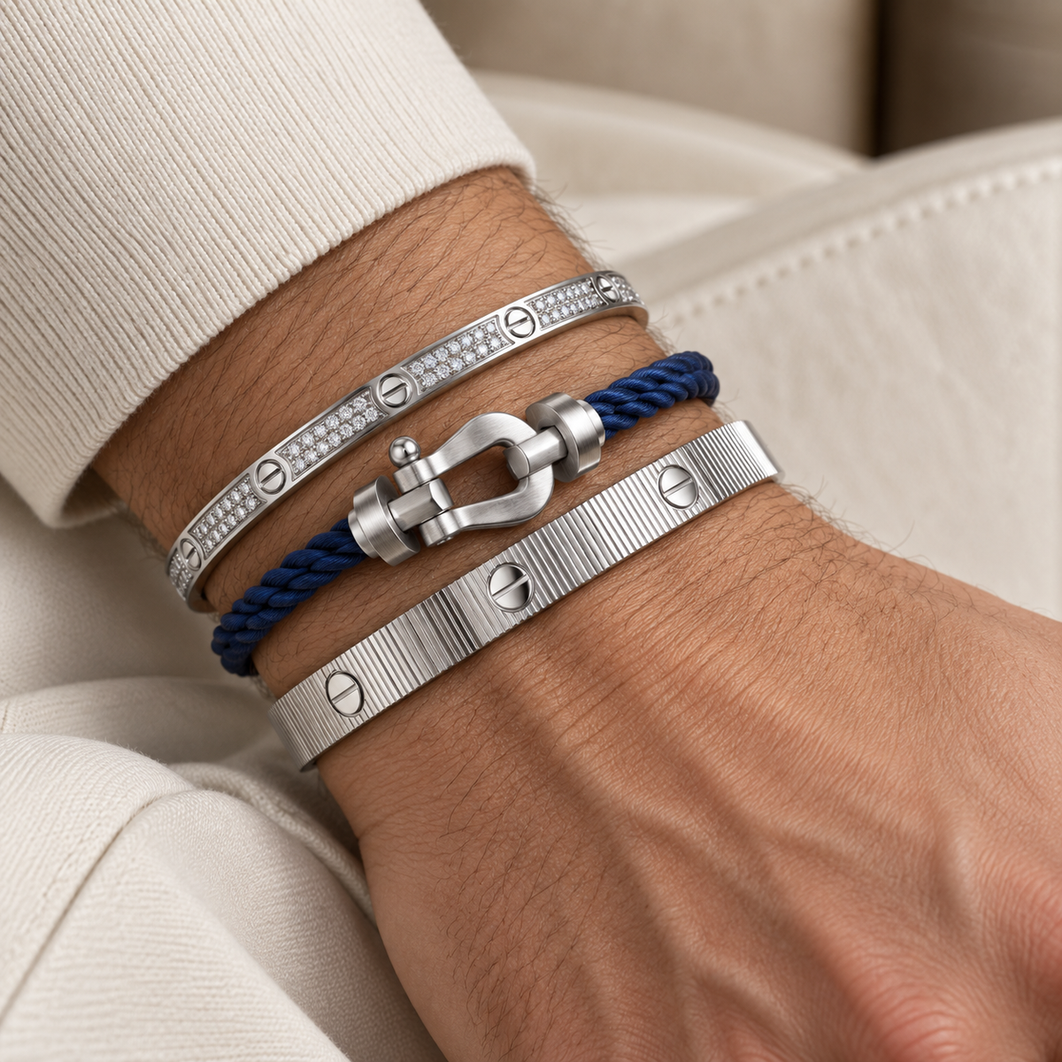 [LUXE]Love & Force Large Horseshoe Trio Bracelet Stack Set