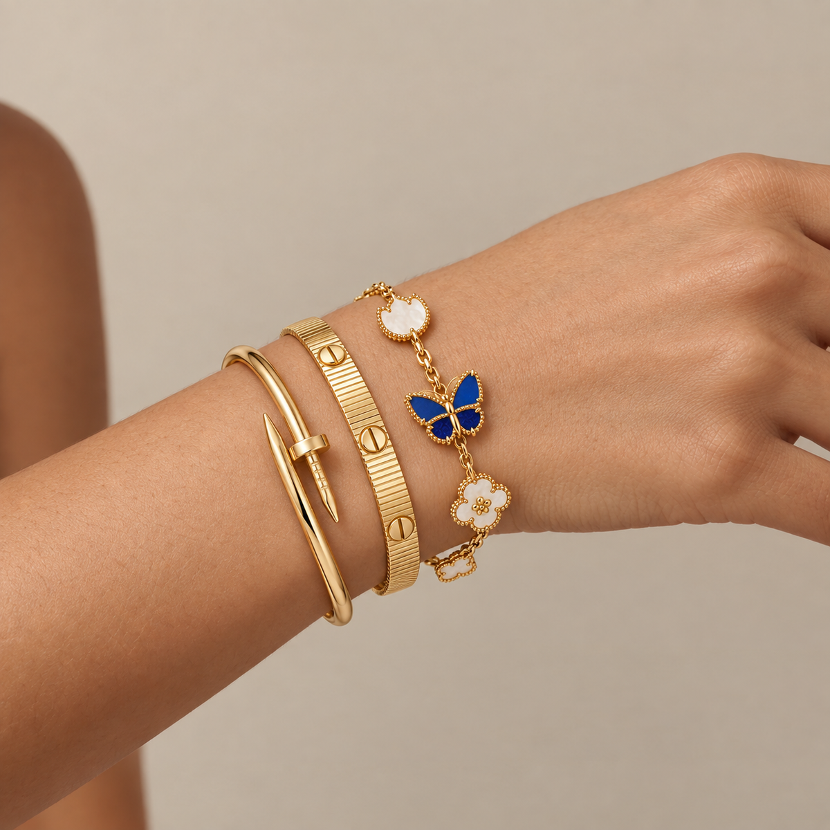 [LUXE]Clover Lucky Spring & Love & Juste Garden 3-Piece  Bracelet Stack Set