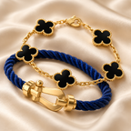 [LUXE]Force Horseshoe & Clover 5 Motifs Bracelet Stack Set