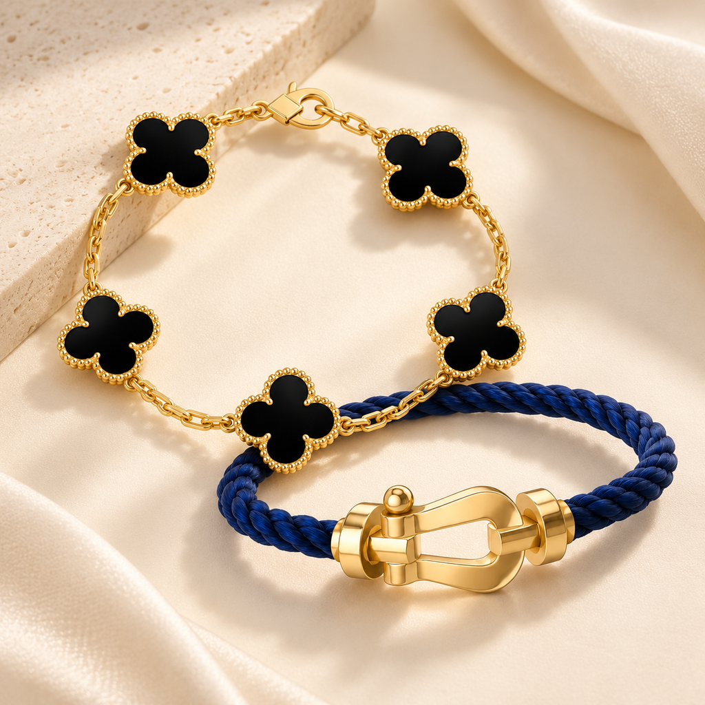 [LUXE]Force Horseshoe & Clover 5 Motifs Bracelet Stack Set