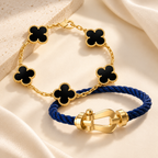 [LUXE]Force Horseshoe & Clover 5 Motifs Bracelet Stack Set