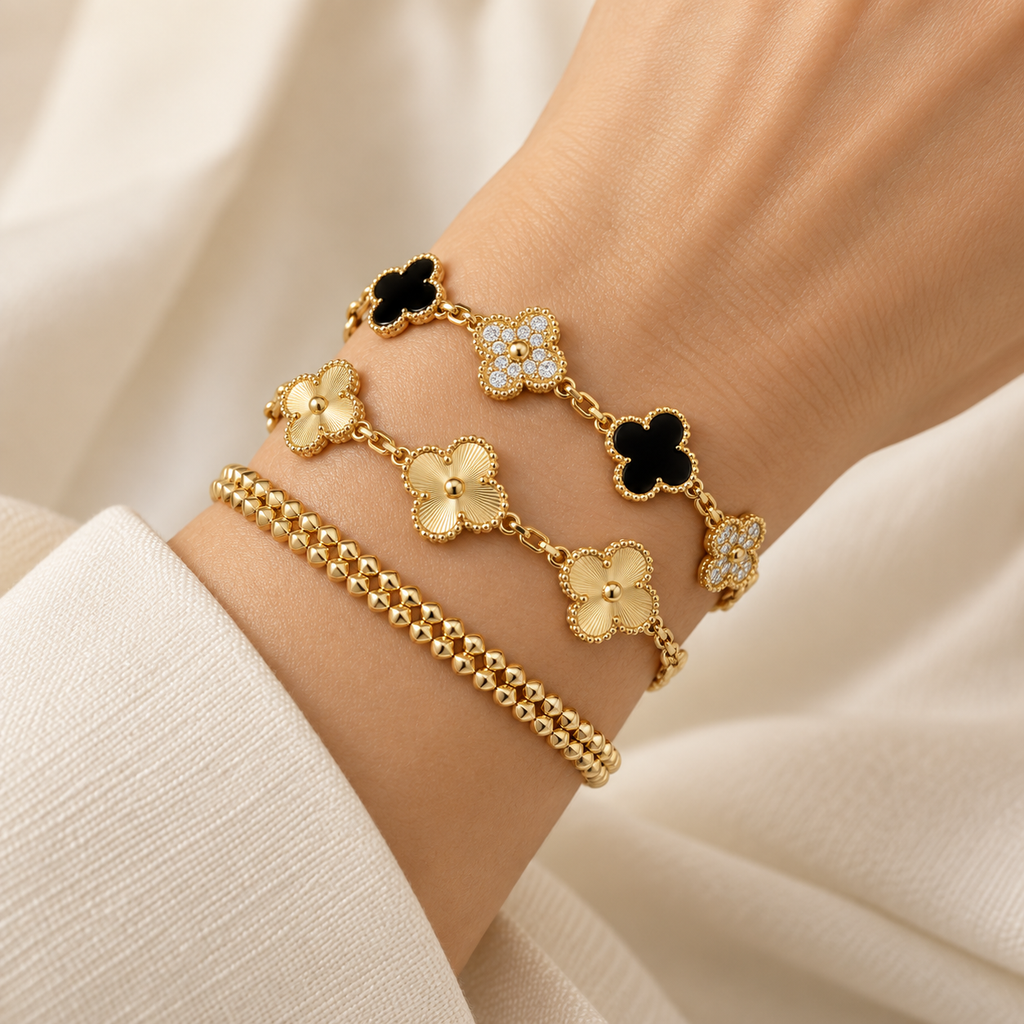 [LUXE]Clover & Clash Bracelet 3-Piece Stack set