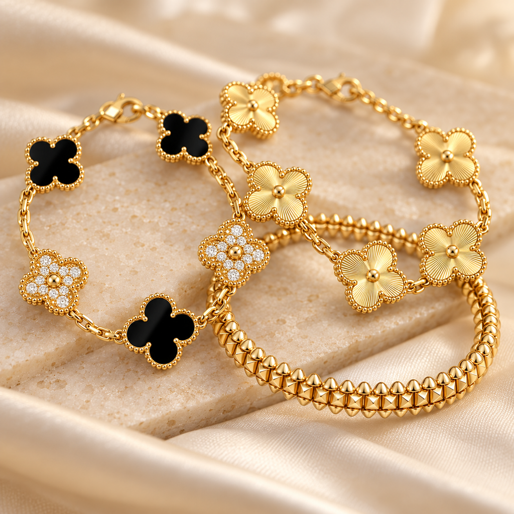[LUXE]Clover & Clash Bracelet 3-Piece Stack set