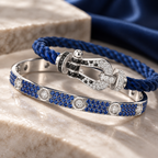 [LUXE]Pave Gemstone Love &Force Large Horseshoe Diamond Duo Bracelet Stack Set