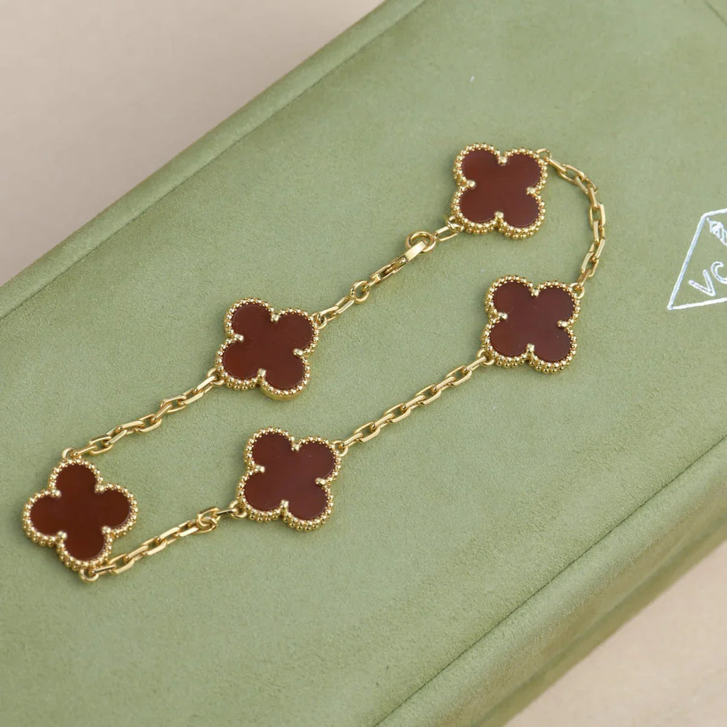 [Luxe] CLOVER 5 MOTIF RED CORNELIAN BRACELET COLLECTION