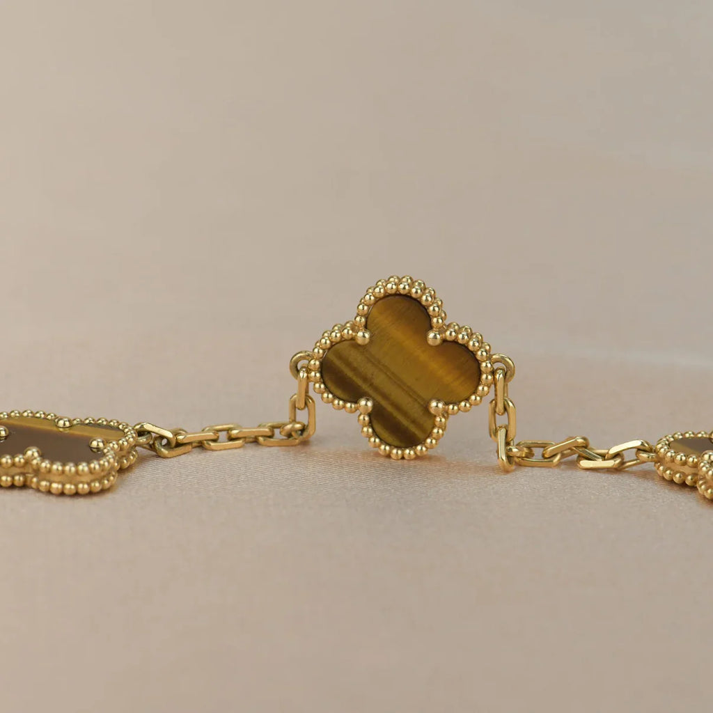 [Luxe] CLOVER 5 MOTIFS TIGER EYE BRACELET COLLECTION