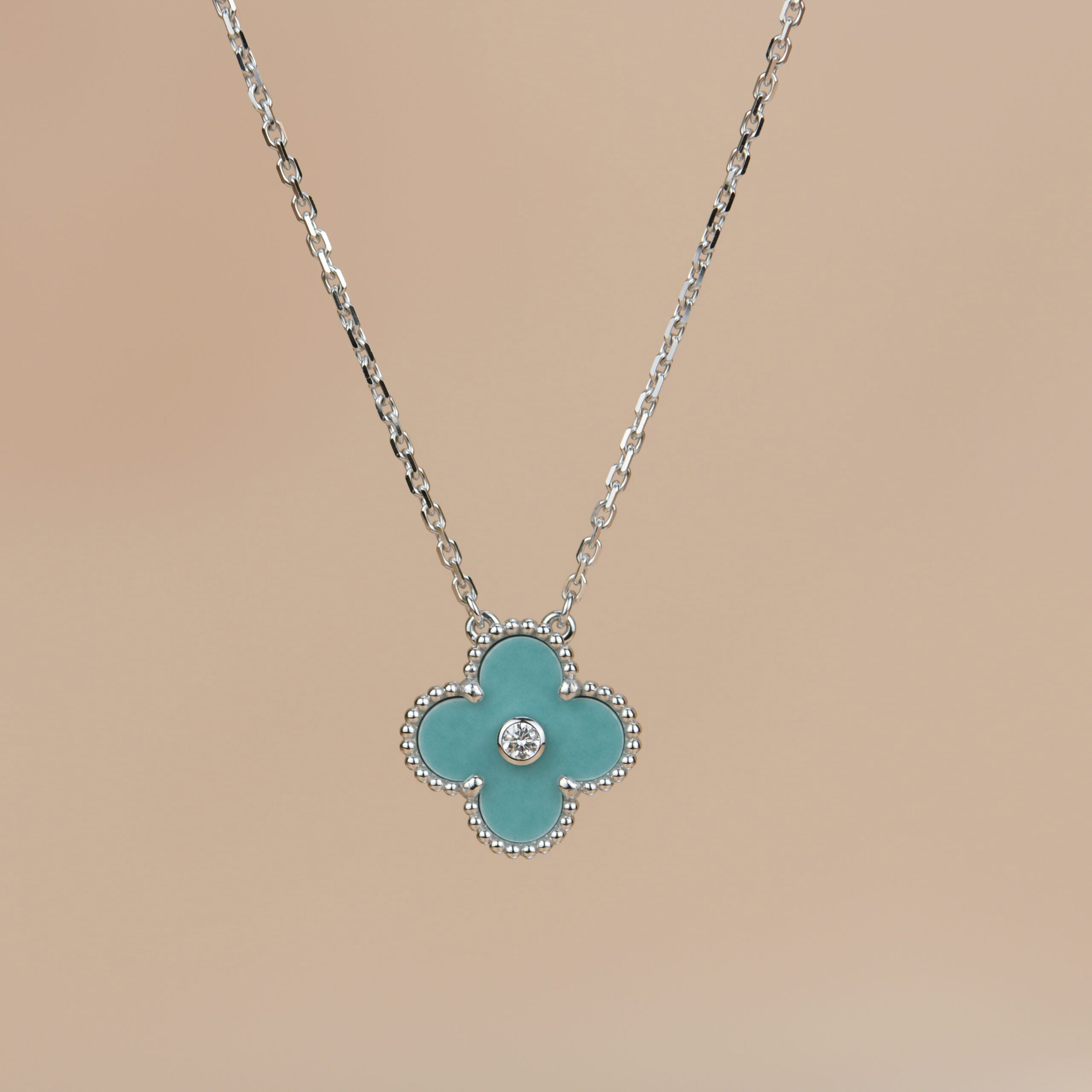 [Luxe]CLOVER 15MM DIAMOND SVRES PORCELAIN  NECKLACE SILVER