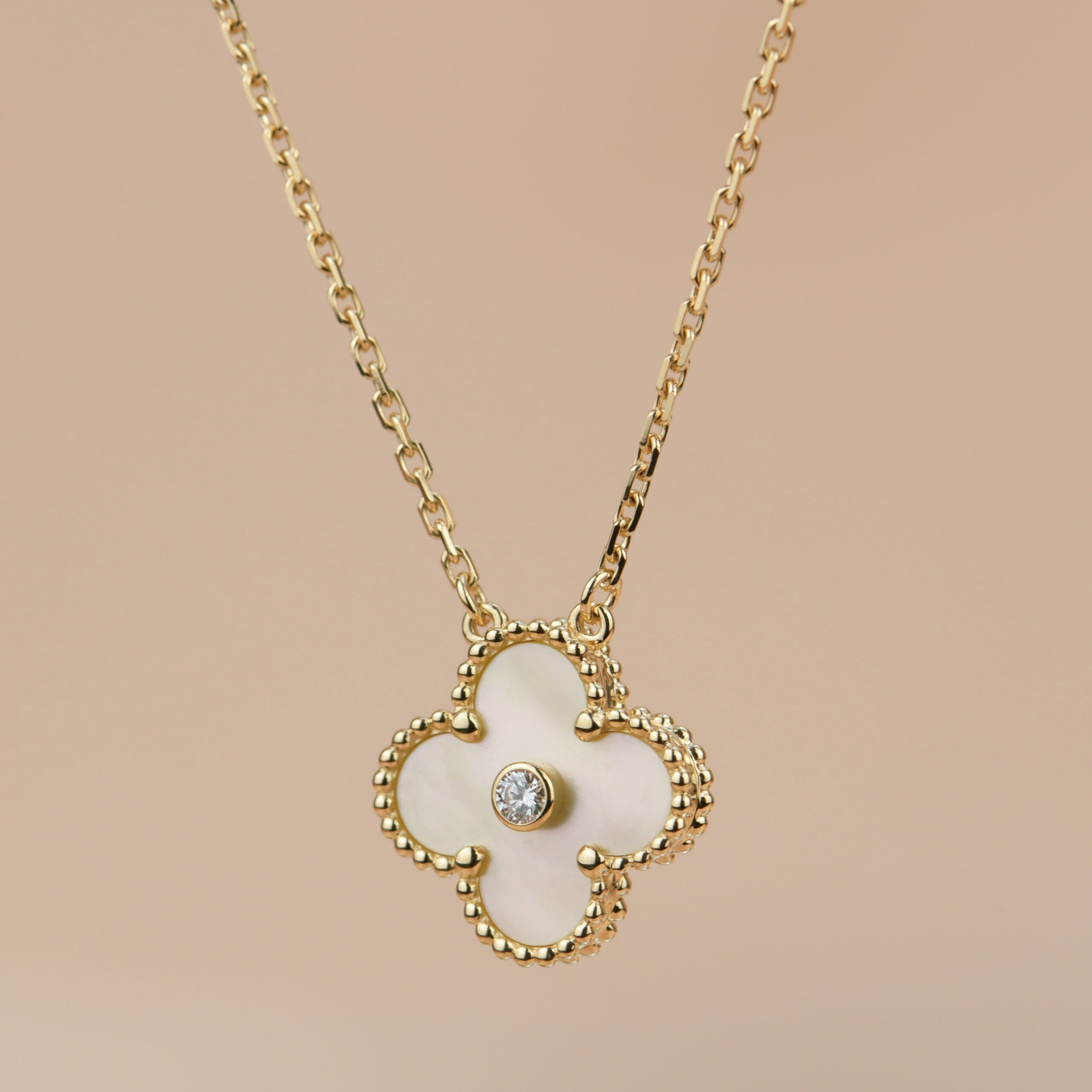 [Luxe]CLOVER 15MM DIAMOND GOLD MOTHER OF PEARL NECKLACE