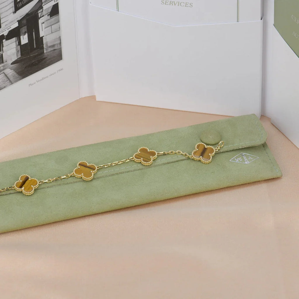 [Luxe] CLOVER 5 MOTIFS TIGER EYE BRACELET COLLECTION