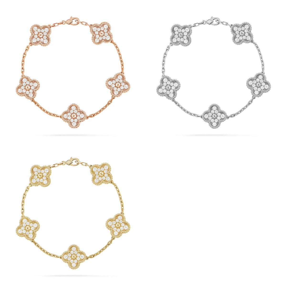 [Luxe] CLOVER 5 MOTIF FULL DIAMOND BRACELET COLLECTION