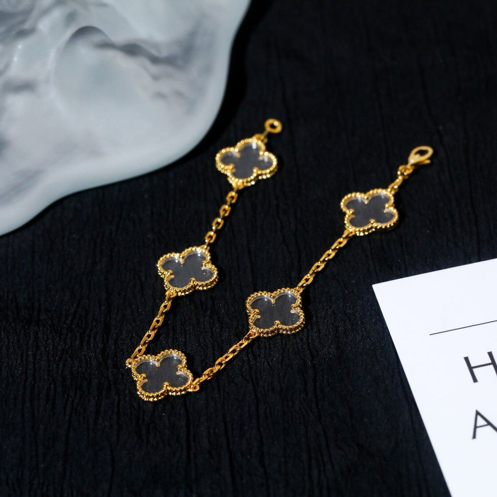 [Luxe]CLOVER 5 MOTIF ROCK CRYSTAL BRACELET
