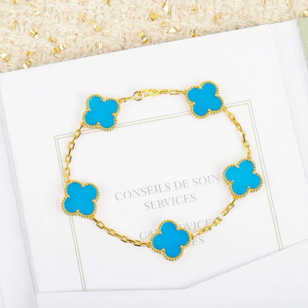 [Luxe] CLOVER 5 MOTIF TURQUOISE BRACELET COLLECTION