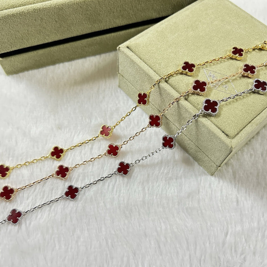 [Luxe]CLOVER 6 MOTIF RED AGATE BRACELET