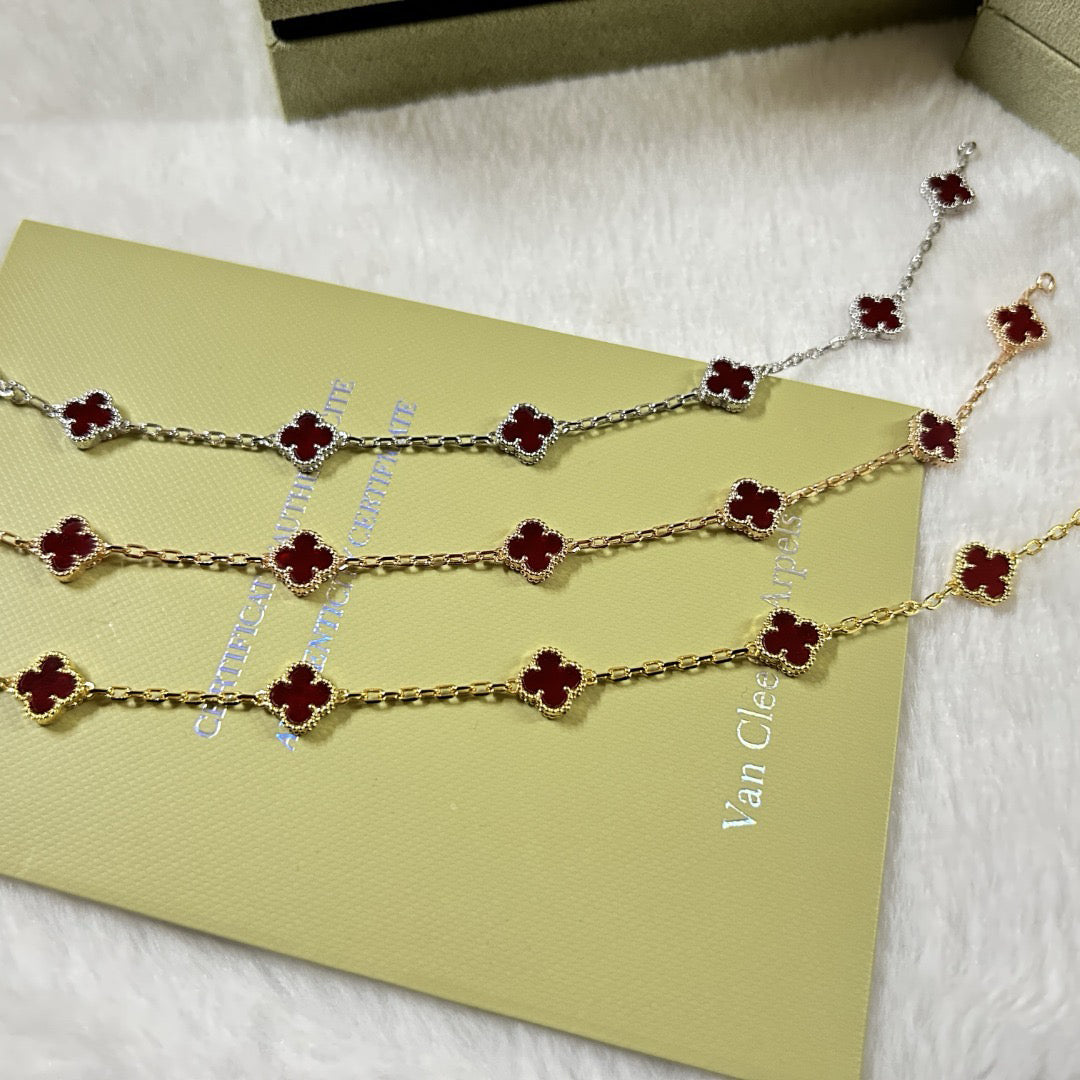 [Luxe]CLOVER 6 MOTIF RED AGATE BRACELET