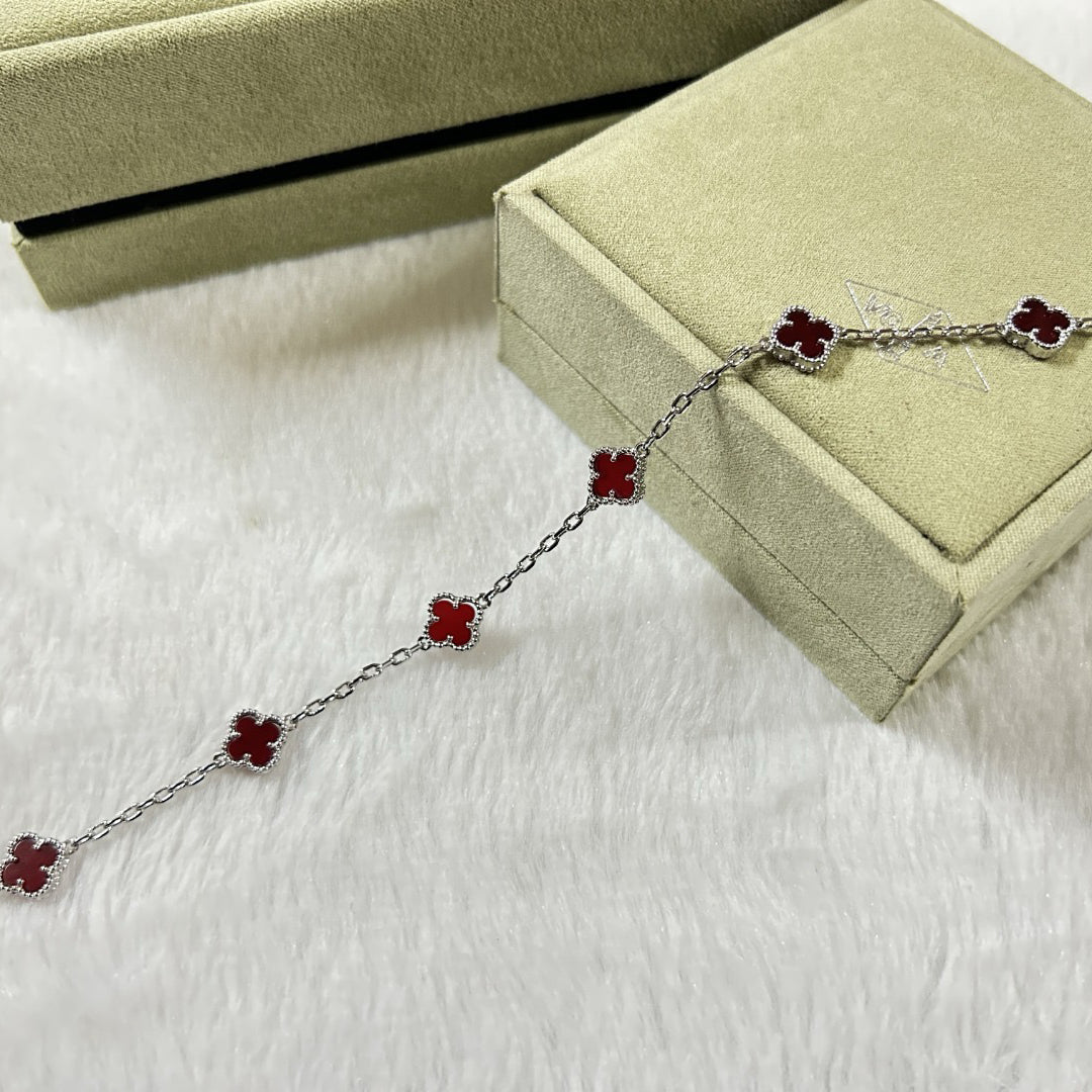 [Luxe]CLOVER 6 MOTIF RED AGATE BRACELET