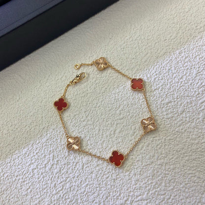 [Luxe]CLOVER 6 MOTIF RED AGATE LASER BRACELET