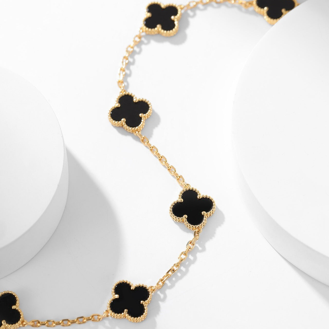 [Luxe]CLOVER 10 MOTIFS ONYX NECKLACE